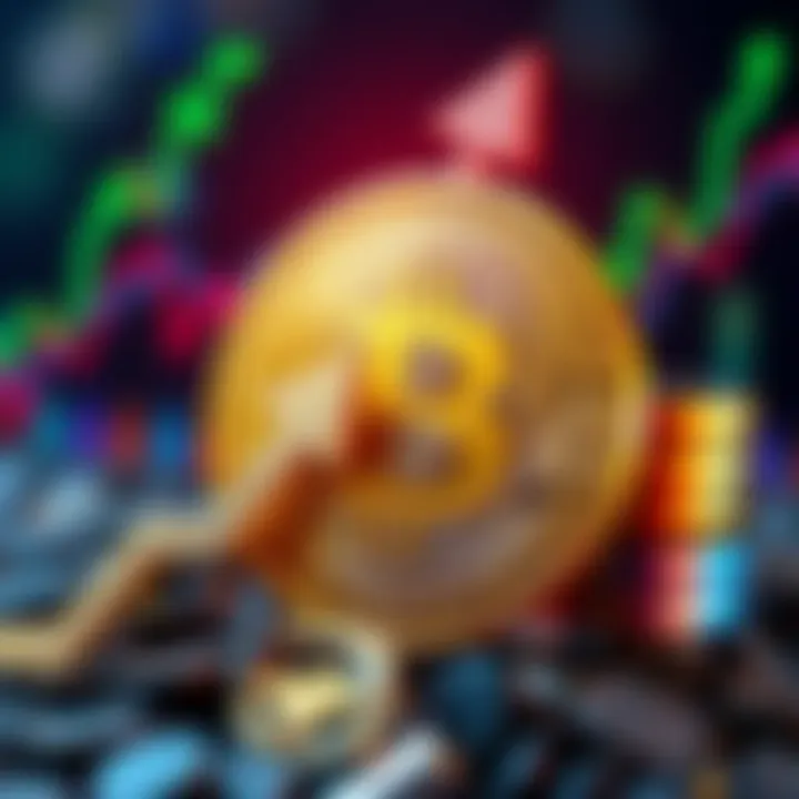 Bitcoin logo with an upward arrow indicating price rise while altcoins fade in the background