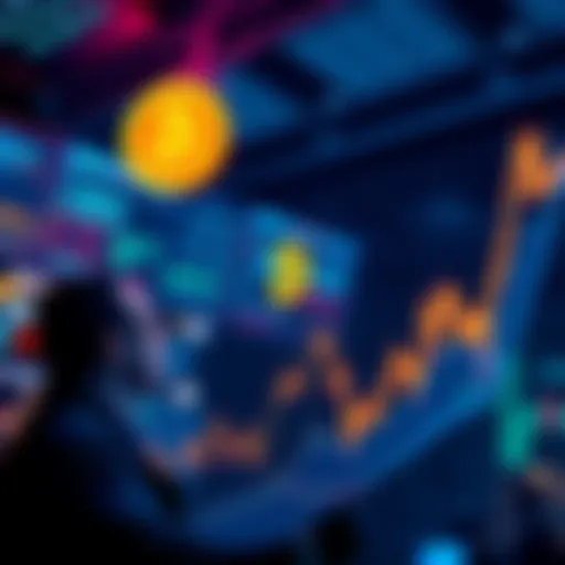 A graph showing a sharp increase in Bitcoin prices with traders looking concerned and excited.