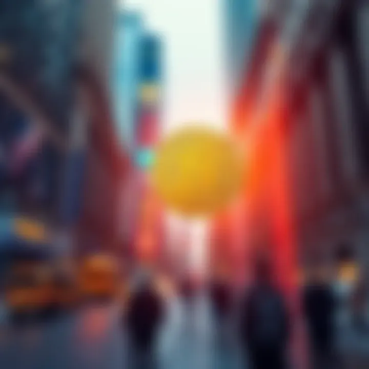 Chart showing Bitcoin price rising with Wall Street figures in the background