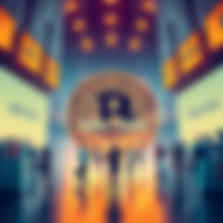 Illustration showing a large Bitcoin symbol with a price tag reading $80,000, surrounded by people discussing and analyzing market trends.