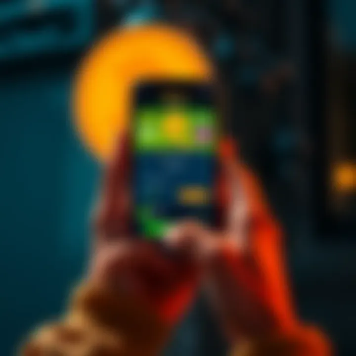 Person holding a smartphone displaying a Bitcoin wallet app showing profit