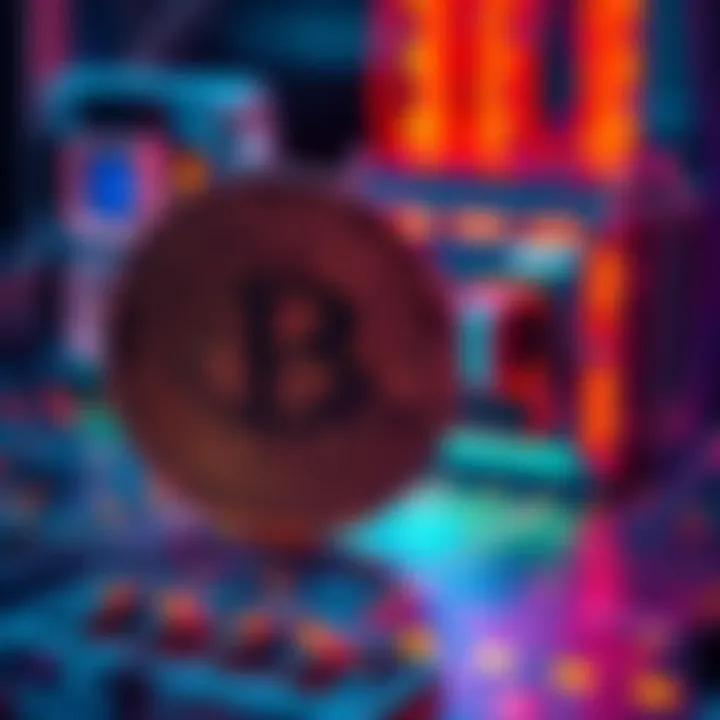 A Bitcoin symbol displayed alongside a quantum computer, illustrating the impact of quantum computing on cryptocurrency.