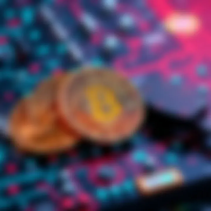 A visual representation of Bitcoin coins with a backdrop of quantum computer elements, illustrating the risk of quantum attacks on Bitcoin security.