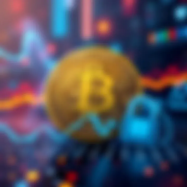 A visual representation of Bitcoin being threatened by quantum computing, showing a Bitcoin symbol with digital waves and a lock symbol depicting security risks.