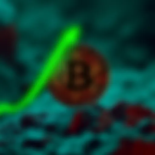 Bitcoin symbol surrounded by a green upward trend line, symbolizing resilience and potential growth in value despite market drops.