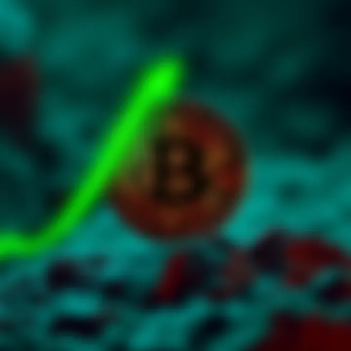 Bitcoin symbol surrounded by a green upward trend line, symbolizing resilience and potential growth in value despite market drops.