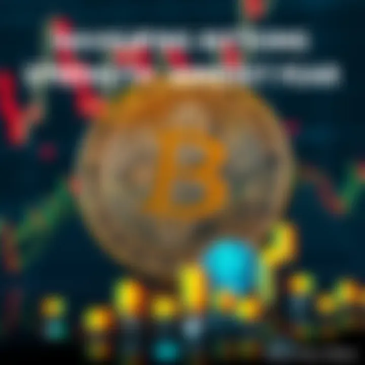 Bitcoin symbol surrounded by fluctuating market graphs and symbols of ETF inflows and Ethereum upgrade