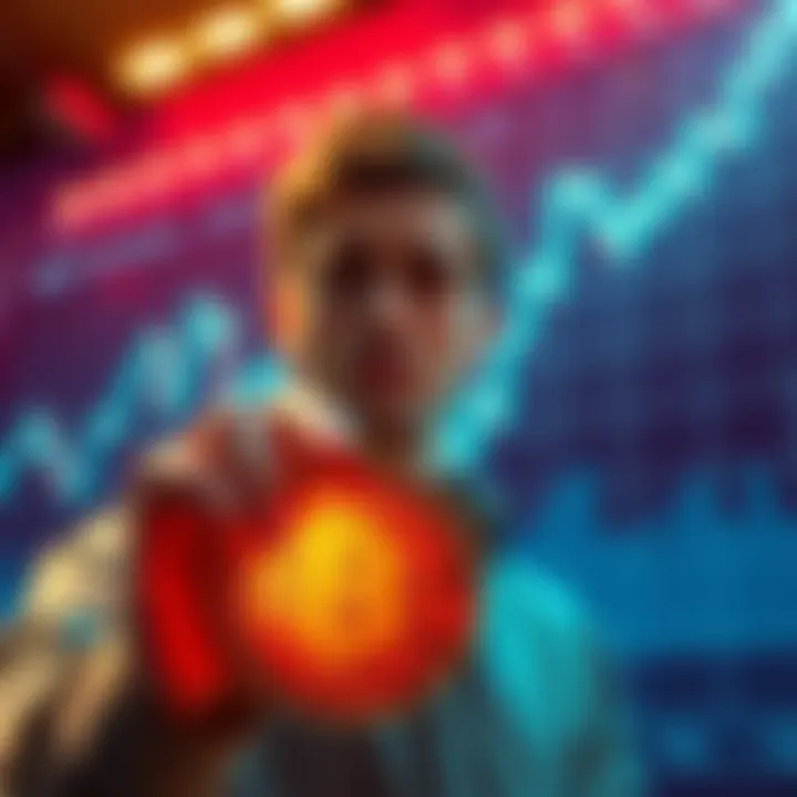 A visual showing a person looking worried while holding a Bitcoin symbol, with a graph indicating a downward trend in the background.