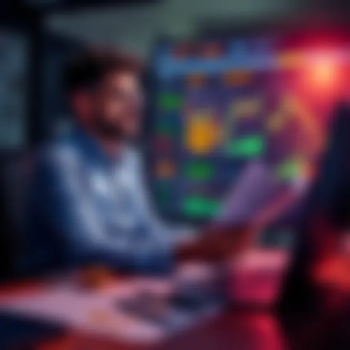 A person analyzing crypto charts and tax documents while sitting at a desk, focused on selling Bitcoin during a low-income period.