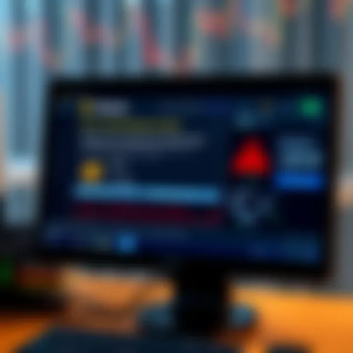 A computer screen displaying a digital wallet interface with missing transaction details and warning signs for scams.