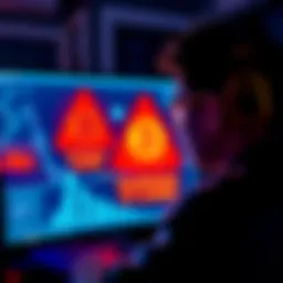 A person looking at a computer screen with warning signs about Bitcoin scams