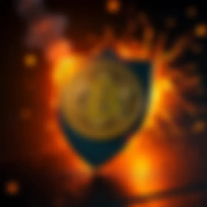 A Bitcoin symbol placed on a shield, representing protection of wealth from government actions.