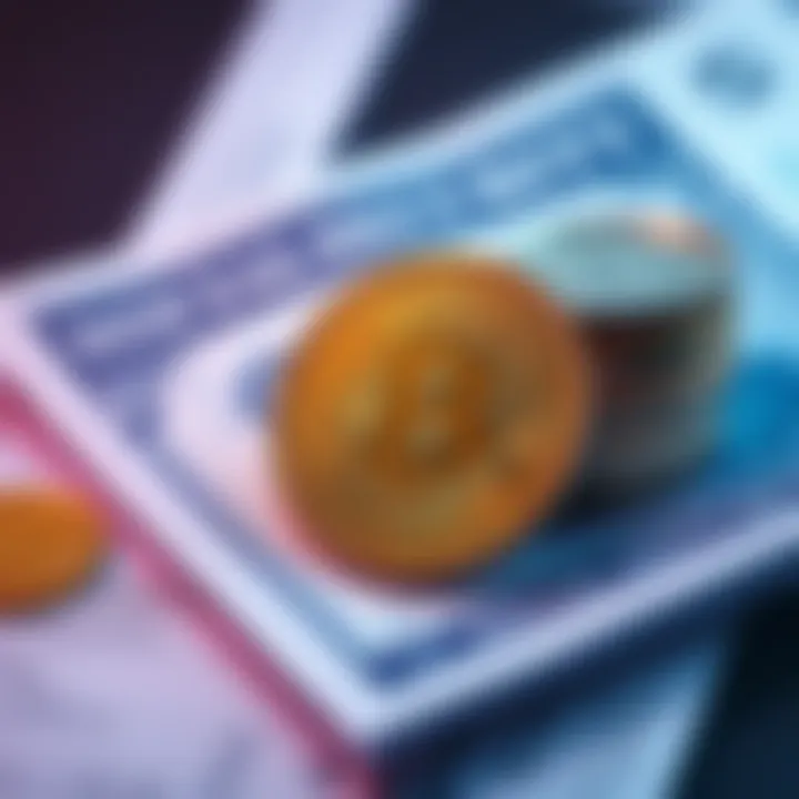 A visual representation of Bitcoin coins alongside Social Security documents, symbolizing investment and retirement contributions.