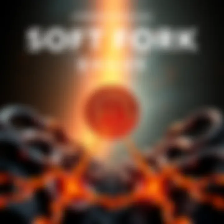 Visual representation of how a soft fork can lead to potential chain splits in Bitcoin, showing two diverging paths from the main chain.