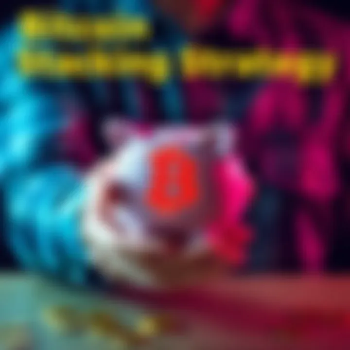 A person holding a piggy bank with a bitcoin symbol, showing a weekly savings plan for investing in bitcoin