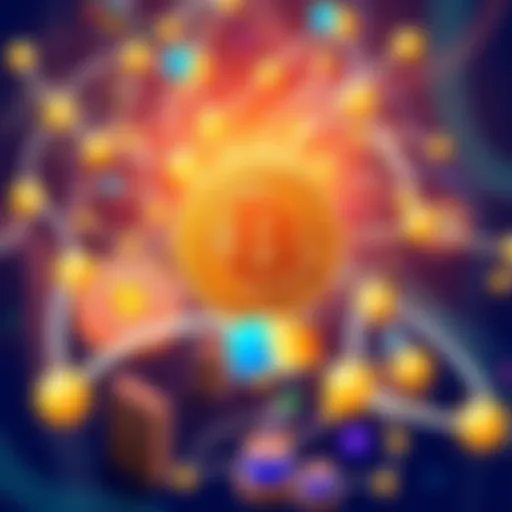 Illustration showing the interaction between Bitcoin miners, users, developers, markets, and exchanges in a collaborative network.
