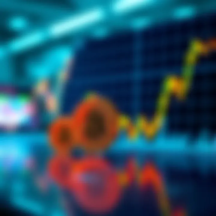 A graph showing Bitcoin's decline alongside rising stock market trends, highlighting the difference in performance.