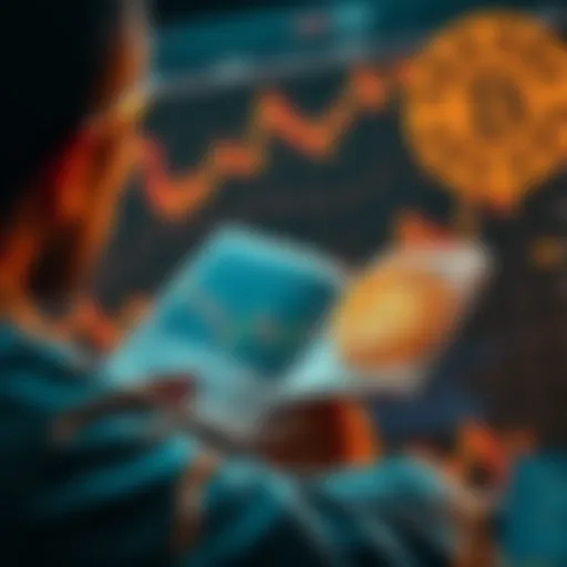A person studying a Bitcoin chart with a strategy book open, symbolizing strategic planning and patience in bear markets.