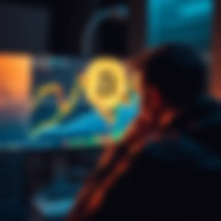 A person looking at a Bitcoin chart on a computer screen, feeling frustrated about owning a full Bitcoin.