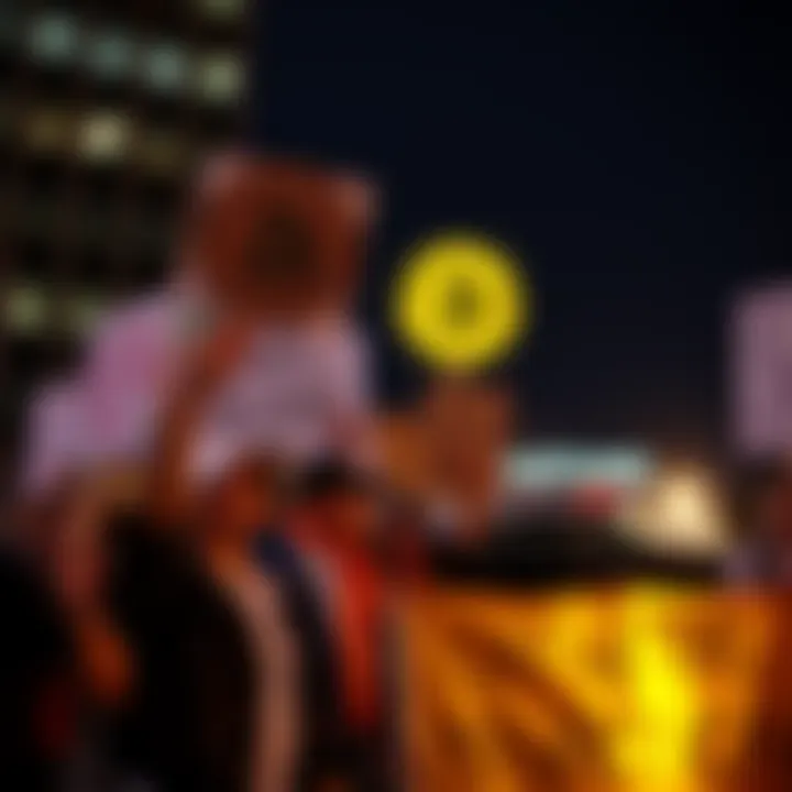 A group of Bitcoin supporters and cypherpunks holding signs at a protest against Trump following the Minneapolis shooting