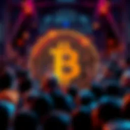 Bitcoin logo with a confused crowd in the background expressing mixed emotions about rising prices
