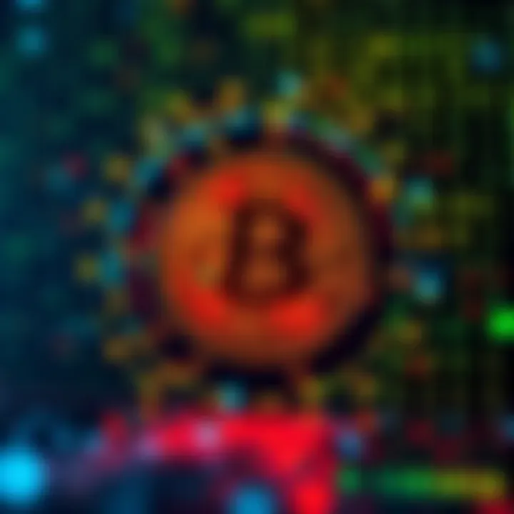 A glowing Bitcoin symbol surrounded by binary code representing digital currency