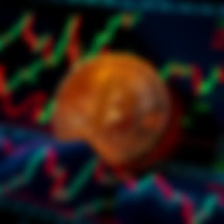 A Bitcoin symbol surrounded by financial charts and graphs representing market shifts and changes in the financial system.