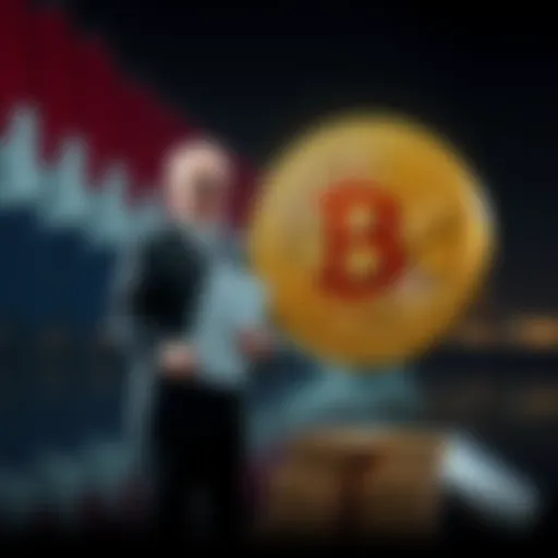 A government official stands next to a Bitcoin symbol with tax documents, symbolizing new regulations affecting cryptocurrency in the Netherlands.