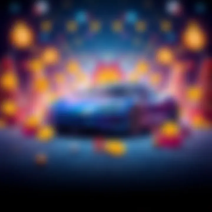 A graphic showing a Tesla Roadster surrounded by Bitcoin symbols and festive decorations for a trading competition