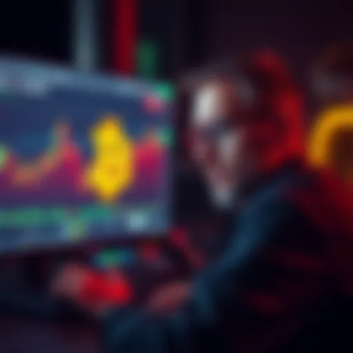 A trader looks frustrated while observing Bitcoin price dips on a computer screen, symbolizing the challenges of timing in cryptocurrency trading.