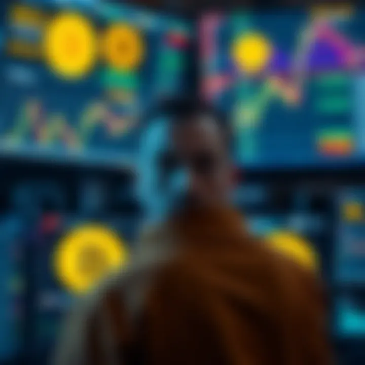 Bitcoin trading losses A trader looks worried while watching Bitcoin prices drop on multiple screens, showing signs of liquidation and market turmoil.