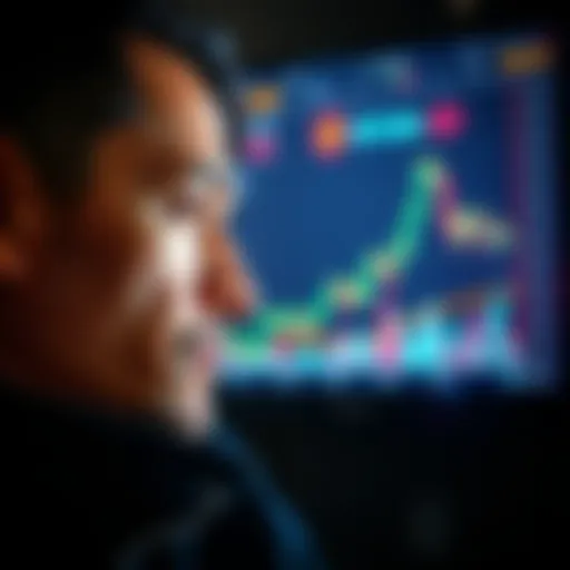 A person looking at a graph showing Bitcoin price fluctuations with a regretful expression, symbolizing the emotions of trading and holding Bitcoin.
