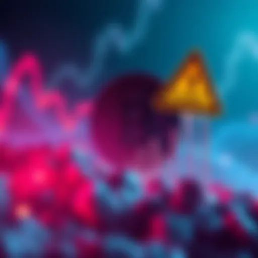 Illustration showing Bitcoin symbol with rising volume bars and a warning sign for BOME indicating sell pressure