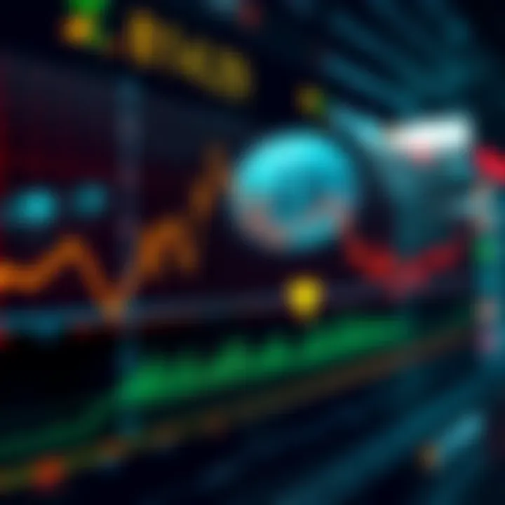 A digital display showing low Bitcoin trading volume with a downward trend indicator, symbolizing market concerns.