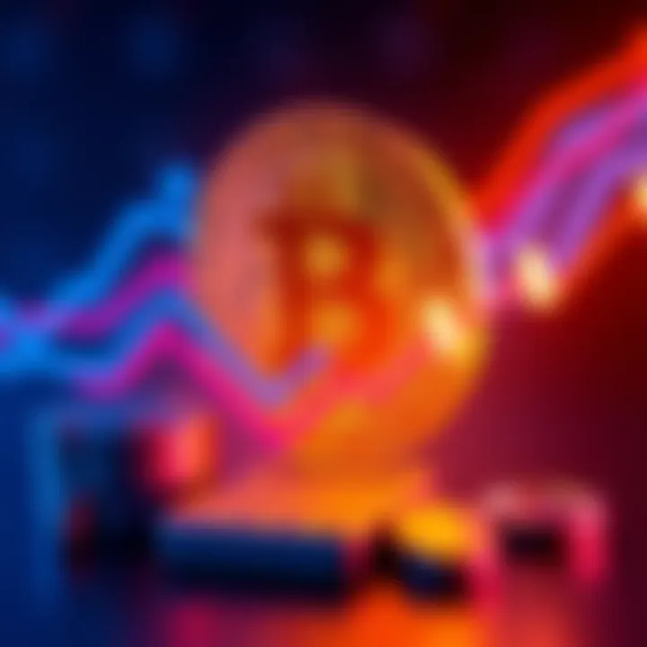 A graphic showing a Bitcoin symbol with arrows indicating fluctuating exchange rates and fees, alongside a calculator and dollar signs