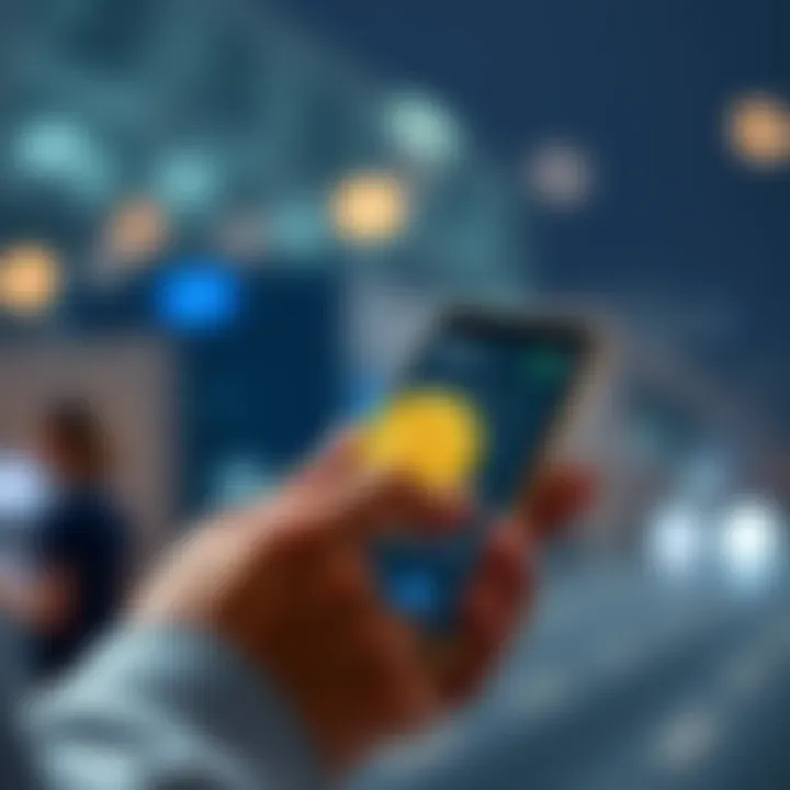 A person using a phone to send Bitcoin through a messaging app, showcasing a simple interface for buying and selling Bitcoin.