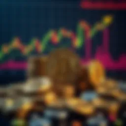 A graphic displaying Bitcoin coins piled in front of a digital chart showing upward trends in institutional investment.