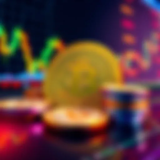 Representation of Bitcoin coins with a backdrop of stock market graphs, indicating a big financial movement