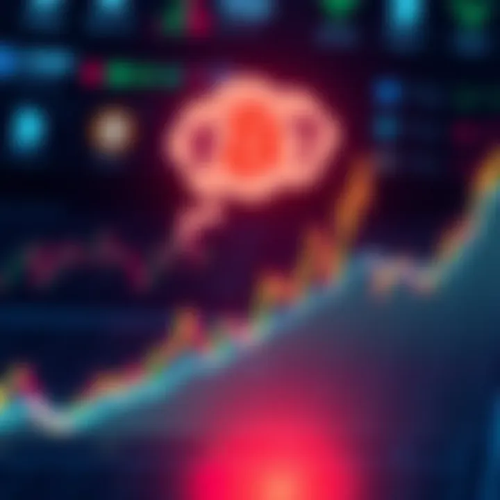 A graphic showing rising Bitcoin prices with a line chart and symbols of FOMO and fundamentals in a thought bubble