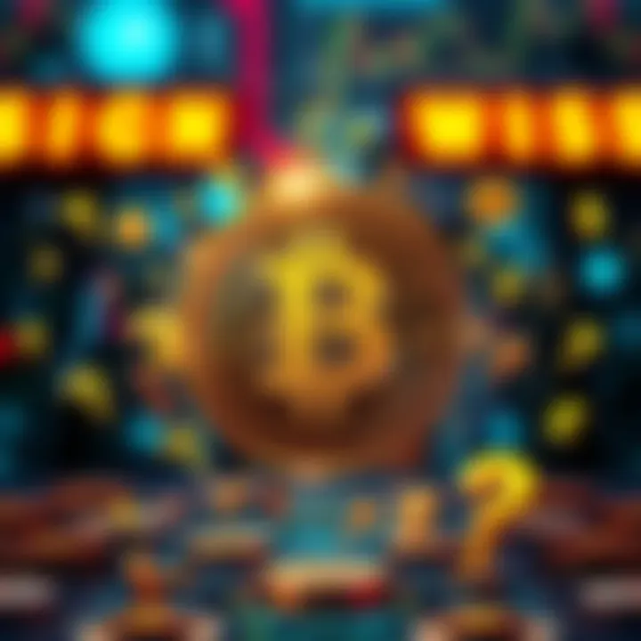 A visual representation of Bitcoin symbol with various financial symbols and question marks around it, symbolizing trust and value in financial systems.