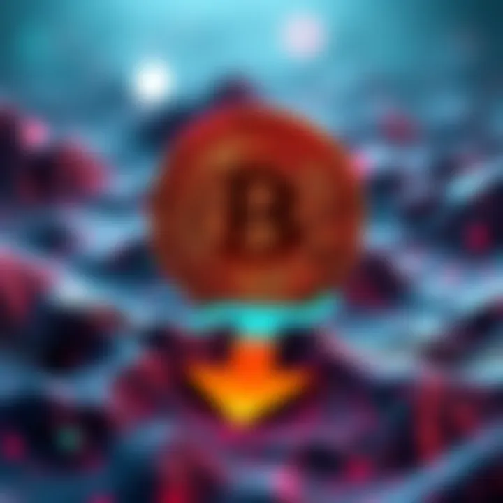 A digital representation of Bitcoin with a downward arrow indicating potential value drop, reflecting investor concerns.