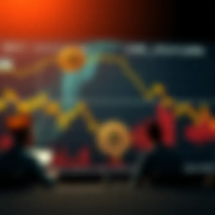Graph showing significant drop in Bitcoin value with worried investors in the background