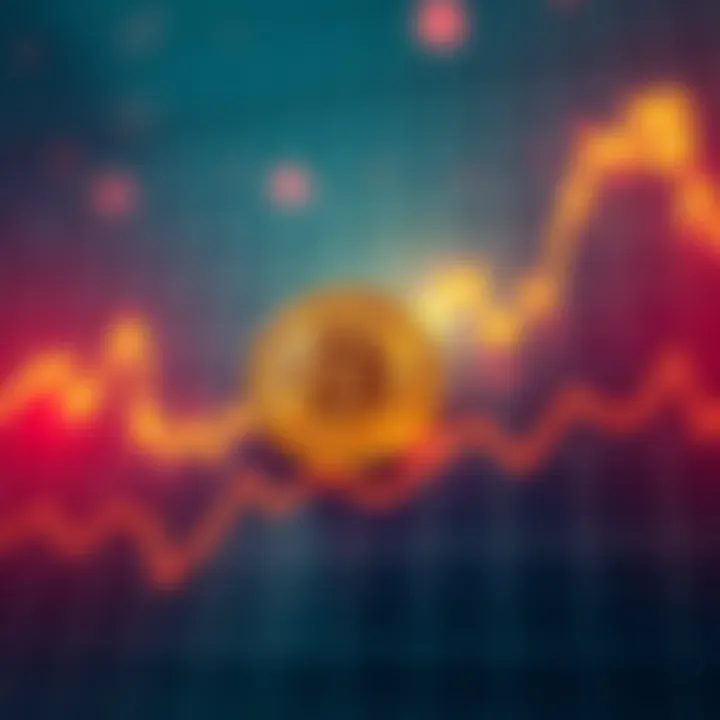 A Bitcoin symbol on a financial graph showing rising values with dollar signs around it