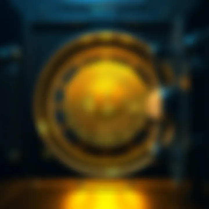 A visual representation of Bitcoin inside a secure vault, symbolizing Coinbase's control over digital assets