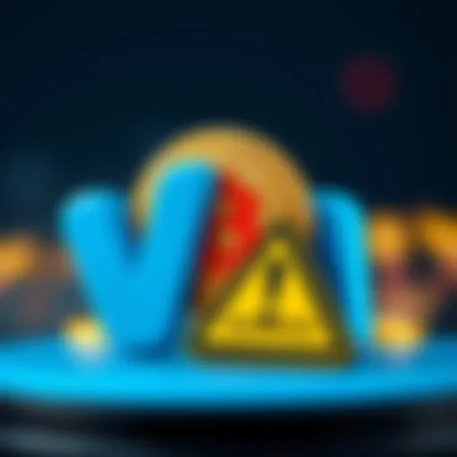 A Bitcoin symbol next to the Venmo logo, showing a warning sign about risks