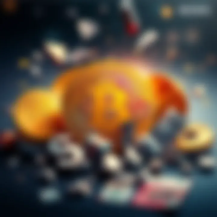 A visual representation of Bitcoin alongside various broken currencies, highlighting the contrast in value assessment.