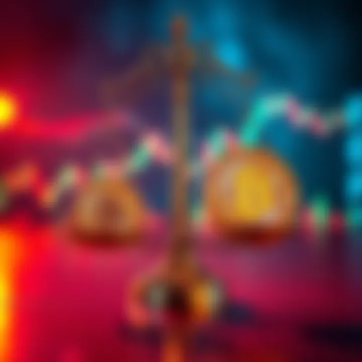 A scale balancing physical Bitcoin coins and an ETF chart, representing the comparison of long-term benefits.