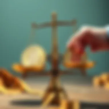A person weighing Bitcoin and index funds on a balance scale, representing investment choices.