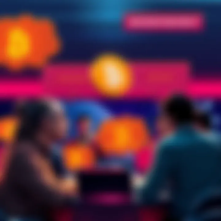 Debate on Bitcoin vs MicroStrategy People discussing their opinions on Bitcoin and MicroStrategy, with thought bubbles showing their preferences