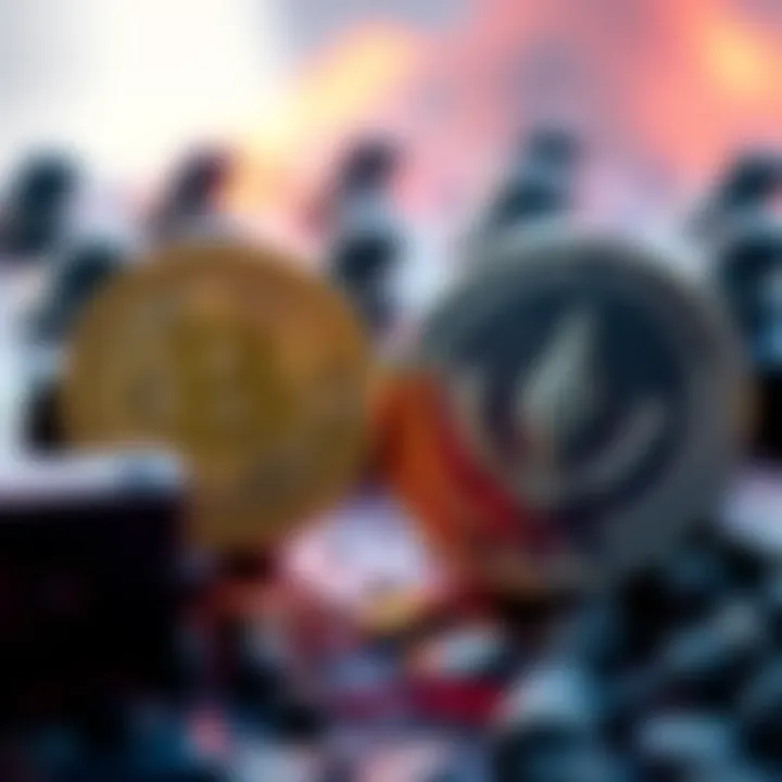 A visual comparison of Bitcoin symbol and military emblem, highlighting security themes.